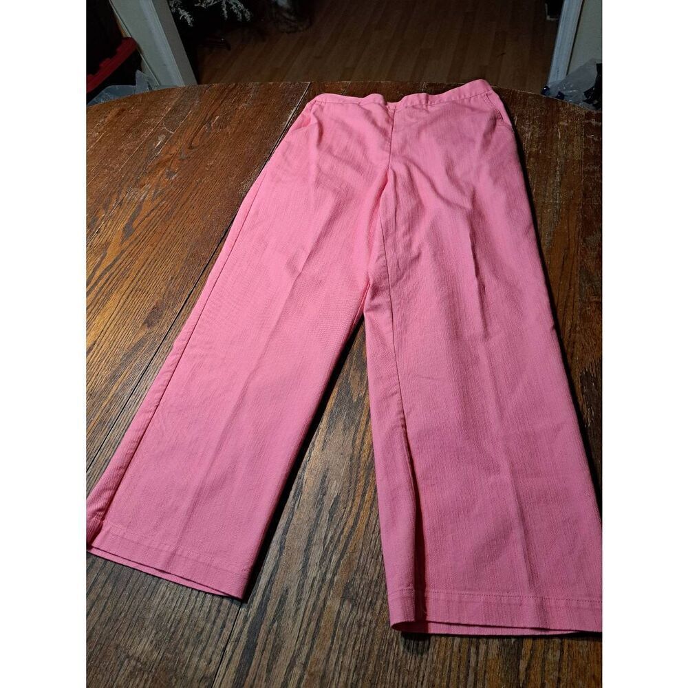 Sz 12P Alfred Dunner Petite Pink Cropped Ankle Capri Pants Pull On Elastic Waist